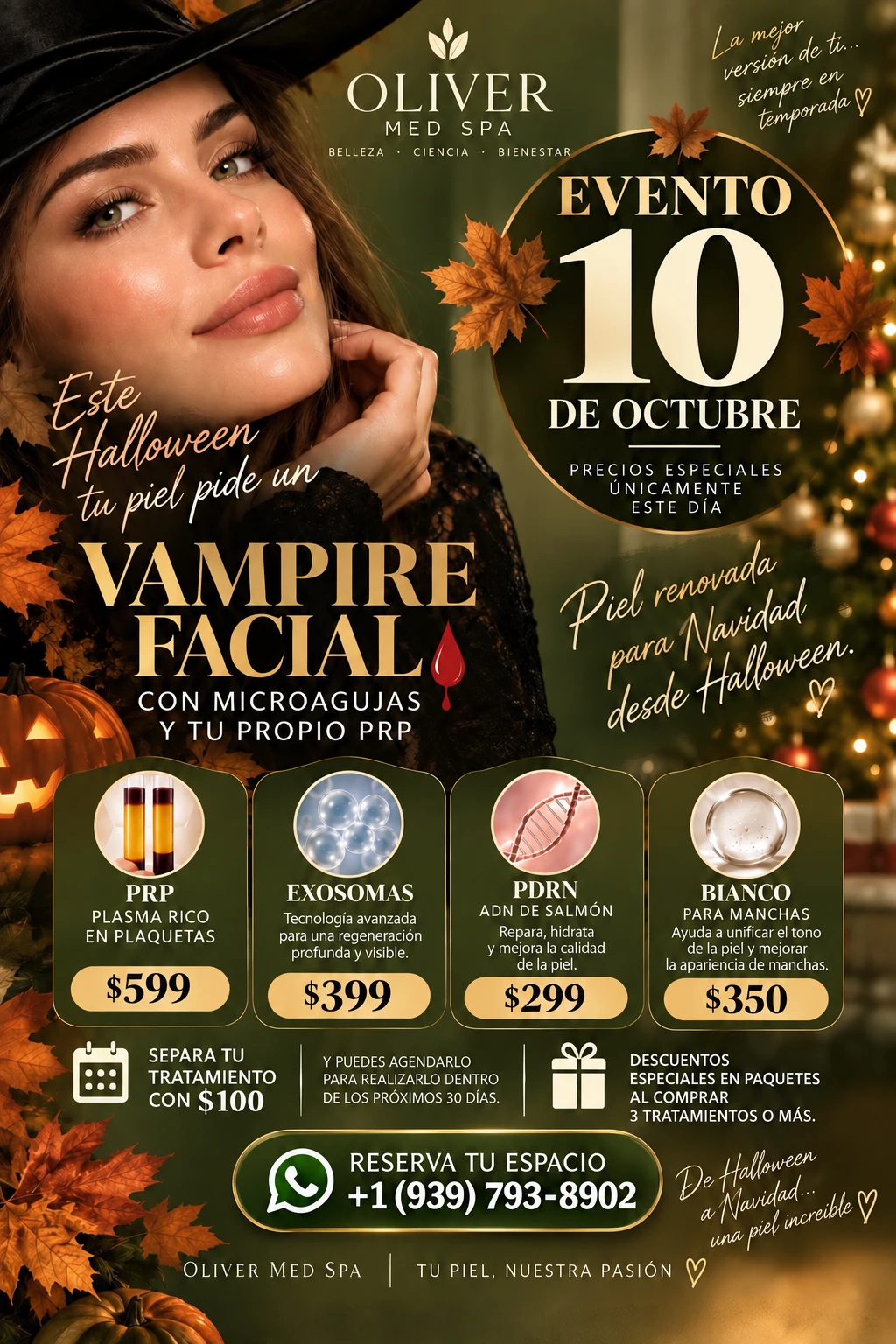 Evento Vampire Facial del 10 de octubre: PRP $599, Exosomas $399, PDRN $299 y Bianco $350